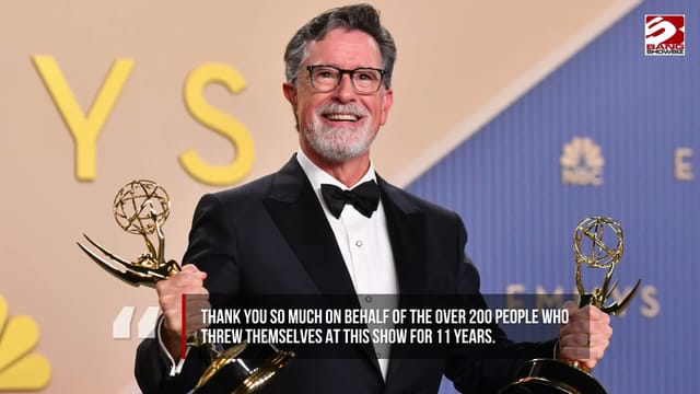 Stephen Colbert urged Hollywood to hire his staff as he accepted Outstanding Variety Series award at the Emmy awards