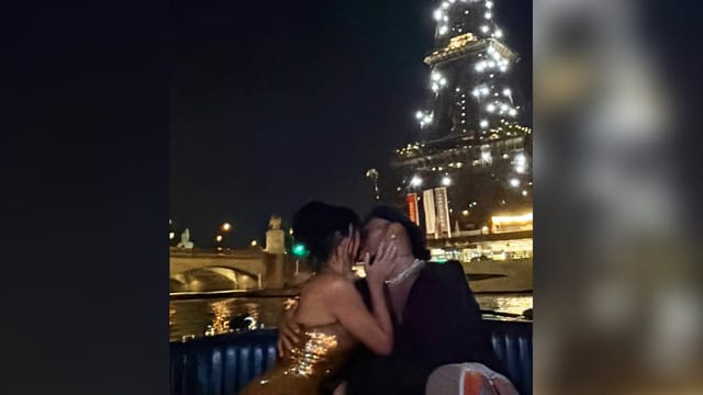Kim Kardashian and Lewis Hamilton: Intimate kiss at Eiffel Tower